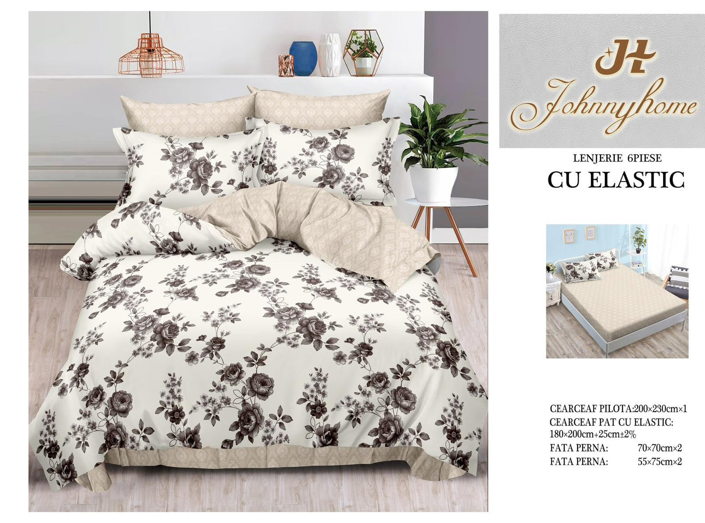 Set Lenjerie de Pat cu Elastic JohnnyHome Pucioasa – Fixare Perfectă, Confort și Eleganță