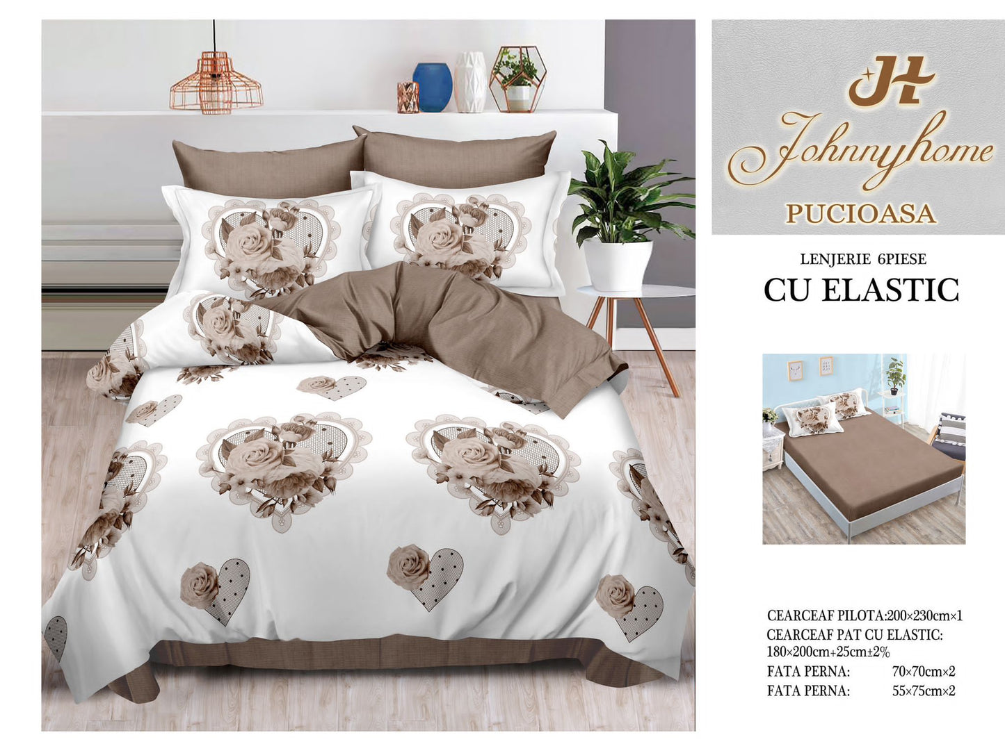 Set Lenjerie de Pat cu Elastic JohnnyHome Pucioasa – Fixare Perfectă, Confort și Eleganță