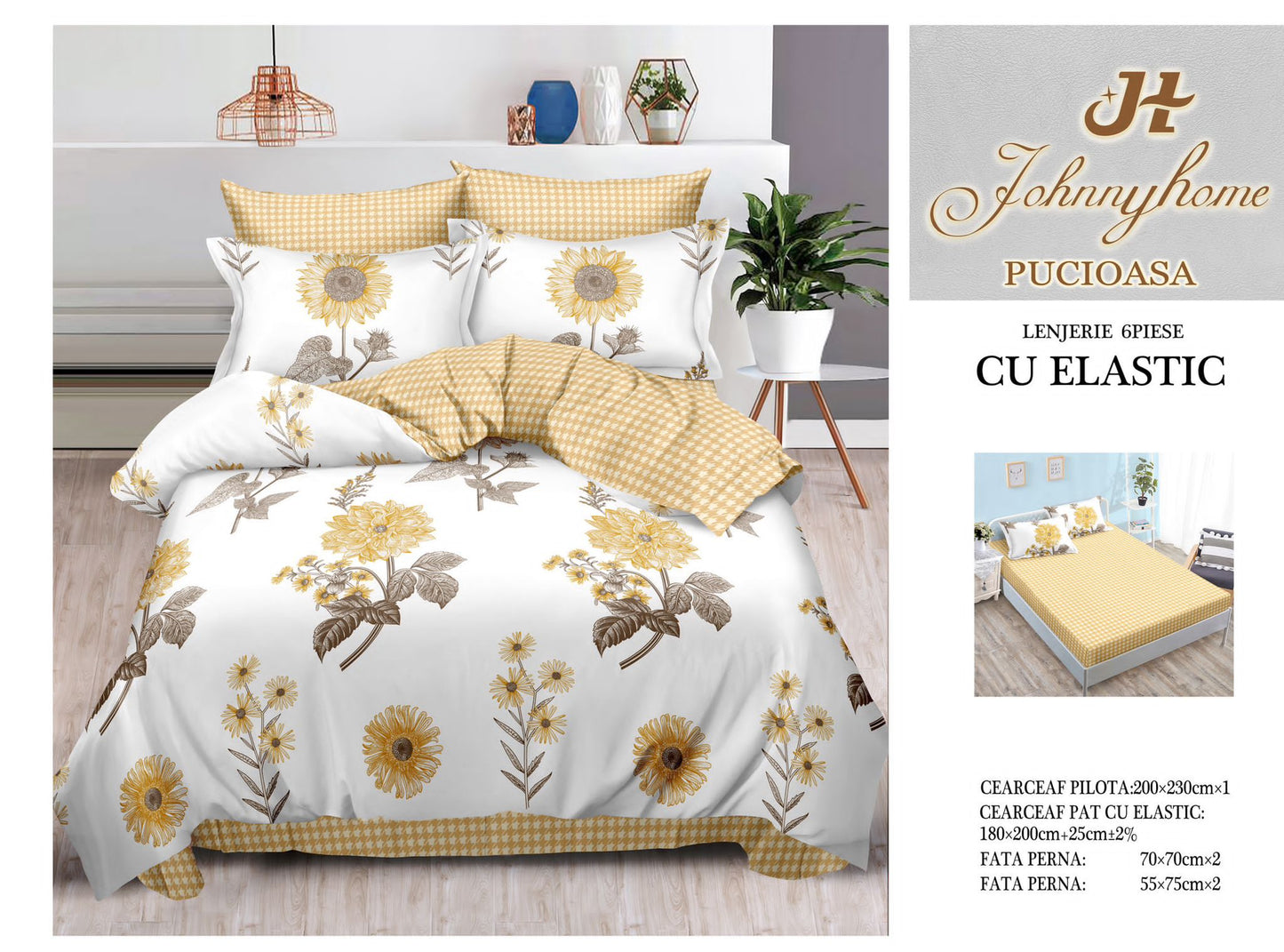 Set Lenjerie de Pat cu Elastic JohnnyHome Pucioasa – Fixare Perfectă, Confort și Eleganță