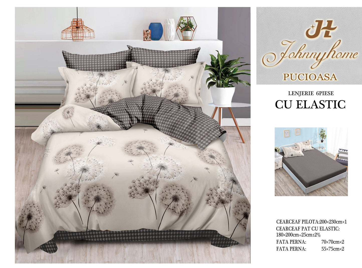 Set Lenjerie de Pat cu Elastic JohnnyHome Pucioasa – Fixare Perfectă, Confort și Eleganță