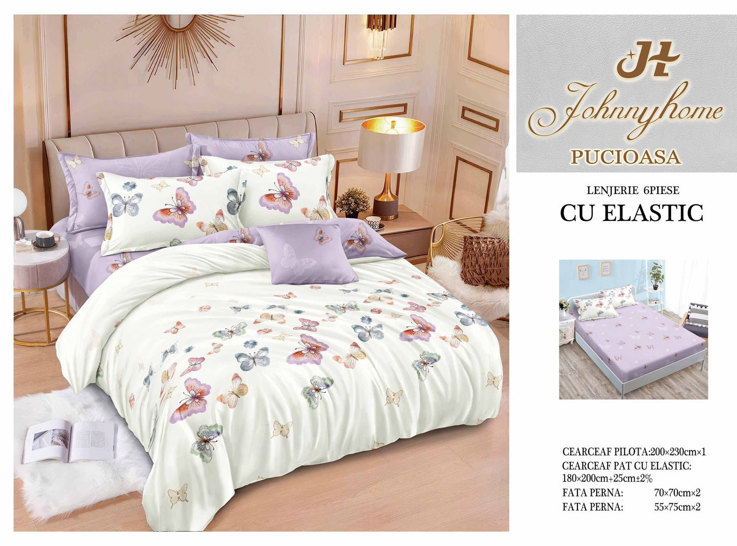 Set Lenjerie de Pat cu Elastic JohnnyHome Pucioasa – Fixare Perfectă, Confort și Eleganță