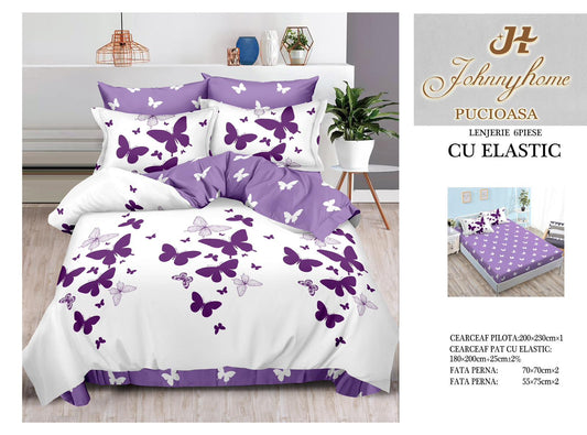 Set Lenjerie de Pat cu Elastic JohnnyHome Pucioasa – Fixare Perfectă, Confort și Eleganță