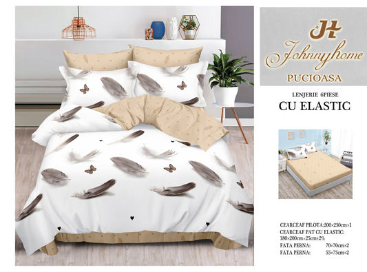 Set Lenjerie de Pat cu Elastic JohnnyHome Pucioasa – Fixare Perfectă, Confort și Eleganță