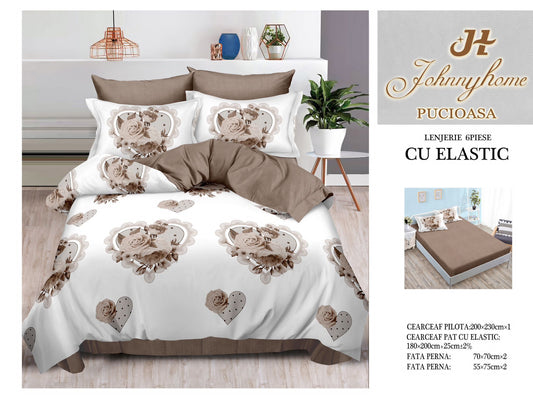 Set Lenjerie de Pat cu Elastic JohnnyHome Pucioasa – Fixare Perfectă, Confort și Eleganță