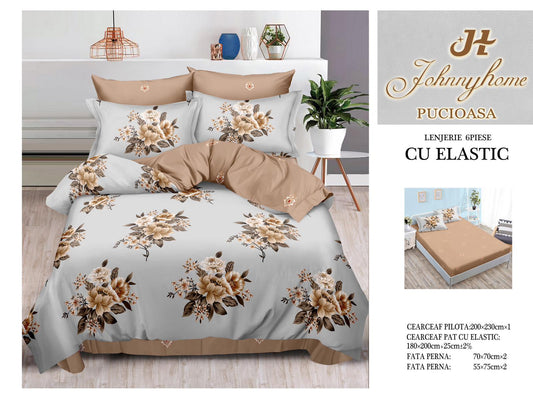 Set Lenjerie de Pat cu Elastic JohnnyHome Pucioasa – Fixare Perfectă, Confort și Eleganță