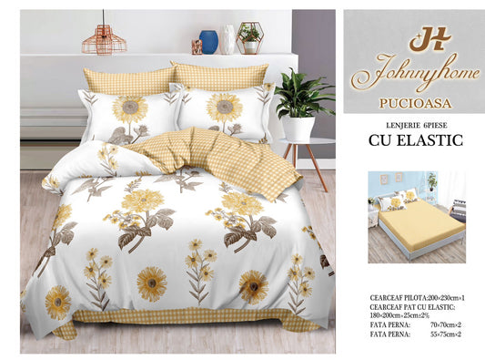 Set Lenjerie de Pat cu Elastic JohnnyHome Pucioasa – Fixare Perfectă, Confort și Eleganță