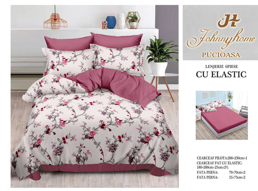 Set Lenjerie de Pat cu Elastic JohnnyHome Pucioasa – Fixare Perfectă, Confort și Eleganță