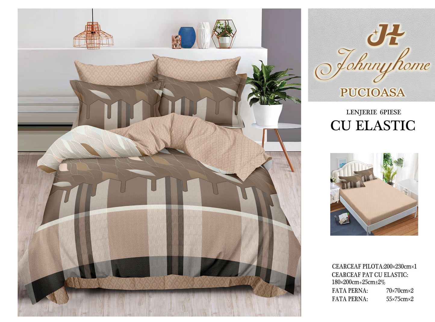 Set Lenjerie de Pat cu Elastic JohnnyHome Pucioasa – Fixare Perfectă, Confort și Eleganță