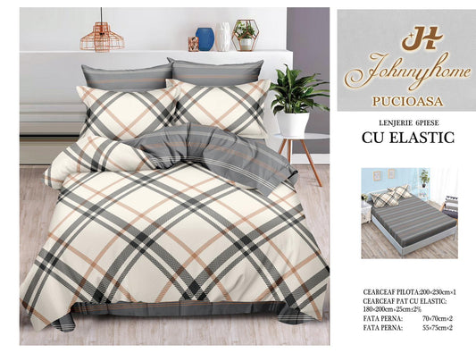Set Lenjerie de Pat cu Elastic JohnnyHome Pucioasa – Fixare Perfectă, Confort și Eleganță