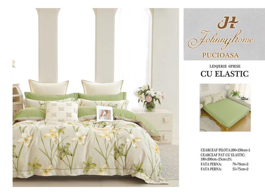 Set Lenjerie de Pat cu Elastic JohnnyHome Pucioasa – Fixare Perfectă, Confort și Eleganță
