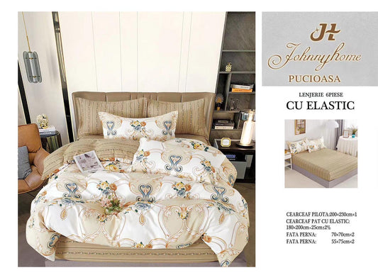Set Lenjerie de Pat cu Elastic JohnnyHome Pucioasa – Fixare Perfectă, Confort și Eleganță