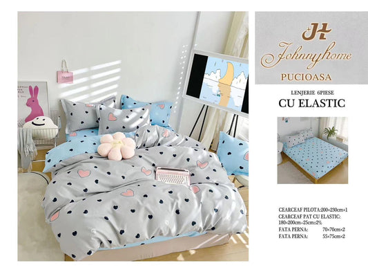 Set Lenjerie de Pat cu Elastic JohnnyHome Pucioasa – Fixare Perfectă, Confort și Eleganță