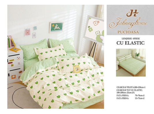 Set Lenjerie de Pat cu Elastic JohnnyHome Pucioasa – Fixare Perfectă, Confort și Eleganță