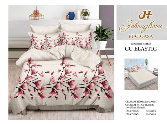 Set Lenjerie de Pat cu Elastic JohnnyHome Pucioasa – Fixare Perfectă, Confort și Eleganță