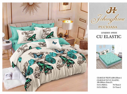 Set Lenjerie de Pat cu Elastic JohnnyHome Pucioasa – Fixare Perfectă, Confort și Eleganță