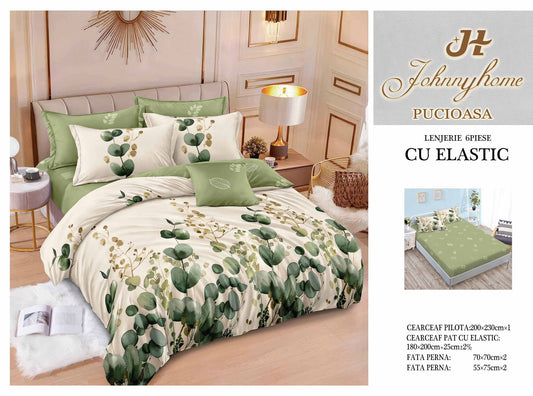 Set Lenjerie de Pat cu Elastic JohnnyHome Pucioasa – Fixare Perfectă, Confort și Eleganță
