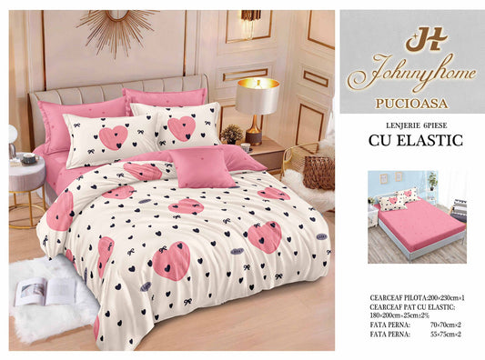 Set Lenjerie de Pat cu Elastic JohnnyHome Pucioasa – Fixare Perfectă, Confort și Eleganță