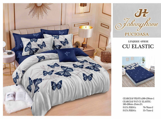 Set Lenjerie de Pat cu Elastic JohnnyHome Pucioasa – Fixare Perfectă, Confort și Eleganță
